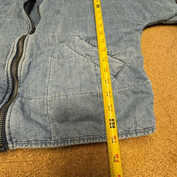 Free People Dolman Quilted Denim Jacket Medium Chambray Boho Zip Jacket - Picture 12 of 14